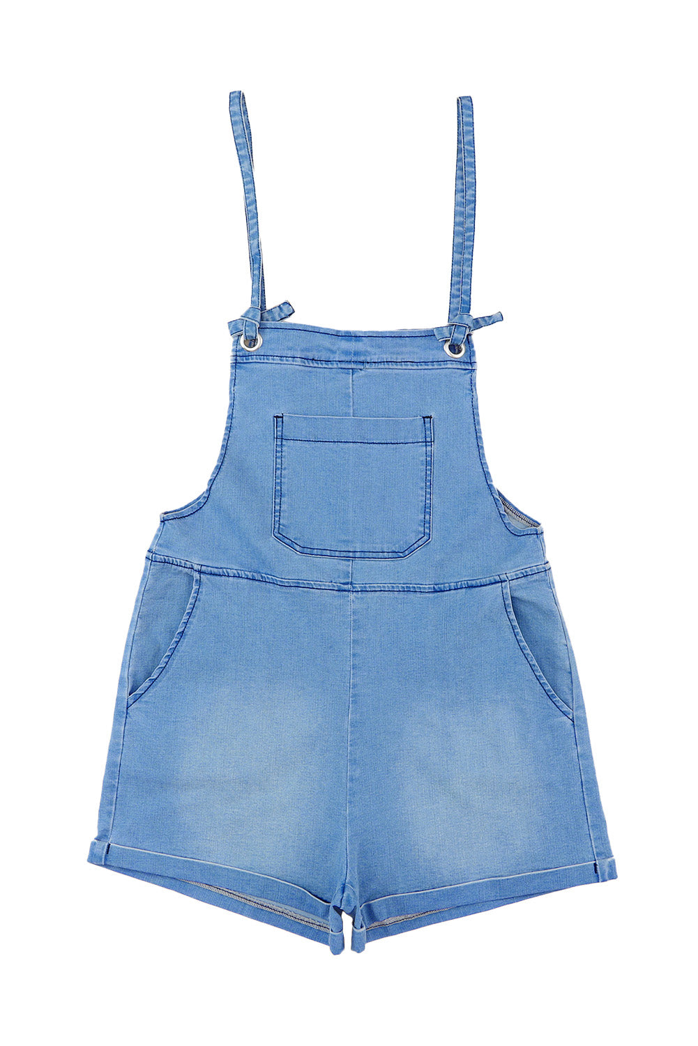 Grommet Tie Straps Casual Denim Romper