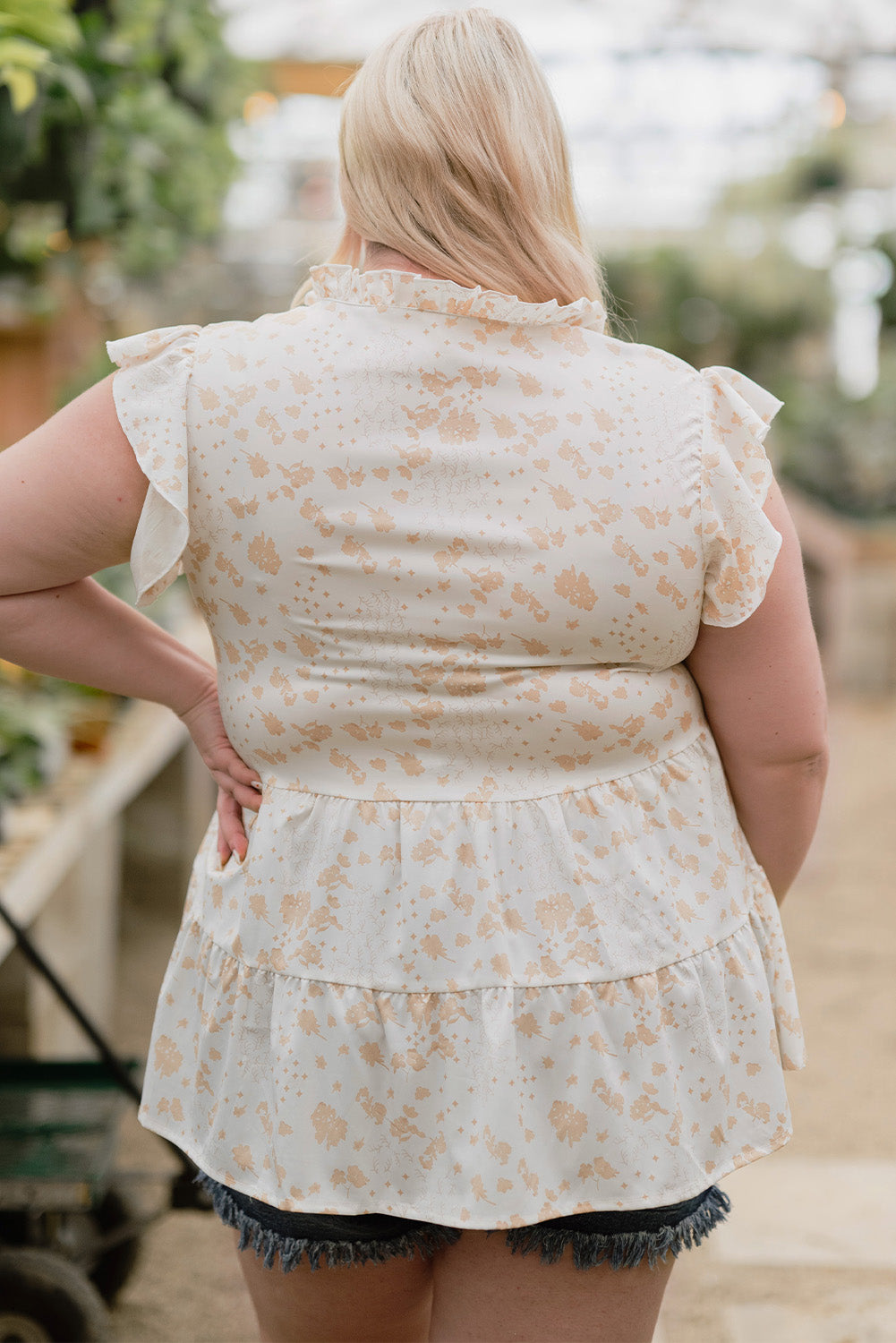 Ruffled Floral Print Plus Size Top