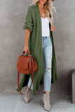 Beige Open Front Side Slit Duster Knit Cardigan