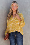 Blouse froissée imprimée jaune à col fendu d'automne