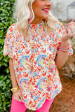 Abstract Print Smocked Puff Sleeves Blouse