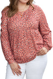 Print Long Sleeve Ruffled Babydoll Plus Size Blouse