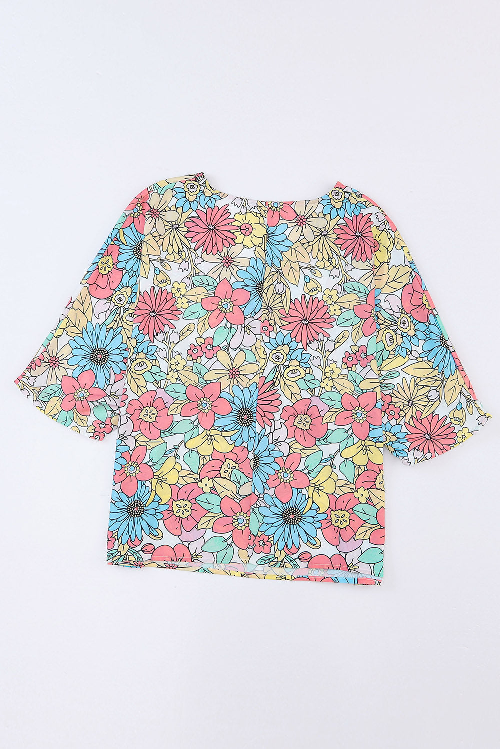 Floral Print V Neck Half Sleeve Blouse