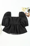 Textured Square Neck Puff Sleeve Peplum Blouse