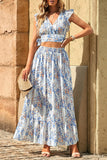 Floral Ruffled Crop Top and Maxi Skirt Set