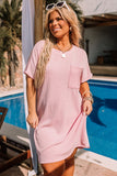 Ribbed Chest Pocket Short Sleeve Plus Size Lounge Dress