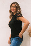 Lace Ruffle Sleeve Round Neck T Shirt