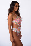 Floral Print O-ring Lace-up Backless One Piece Swimsuit