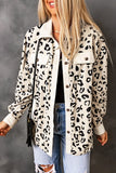 Collared Neckline Flap Pockets Leopard Corduroy Jacket