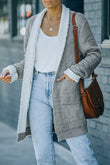 Long Pocketed Open Front Knit Cardigan