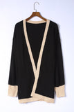 Contrast Trim Open Front Lantern Sleeves Cardigan