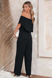 Solid Color Off Shoulder Wide Leg Jumpsuit