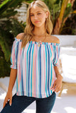 Off The Shoulder Rainbow Striped Top