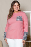 Leopard Cuffs Brushed Plus Size Top