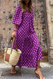 Purple Boho Printed Puff Sleeve Maxi Dress