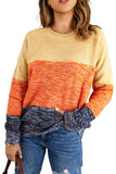 Blue Color Block Netted Texture Pullover Sweater