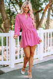 Textured Buttons Long Sleeves Shirt Short Dress with Rope Tie