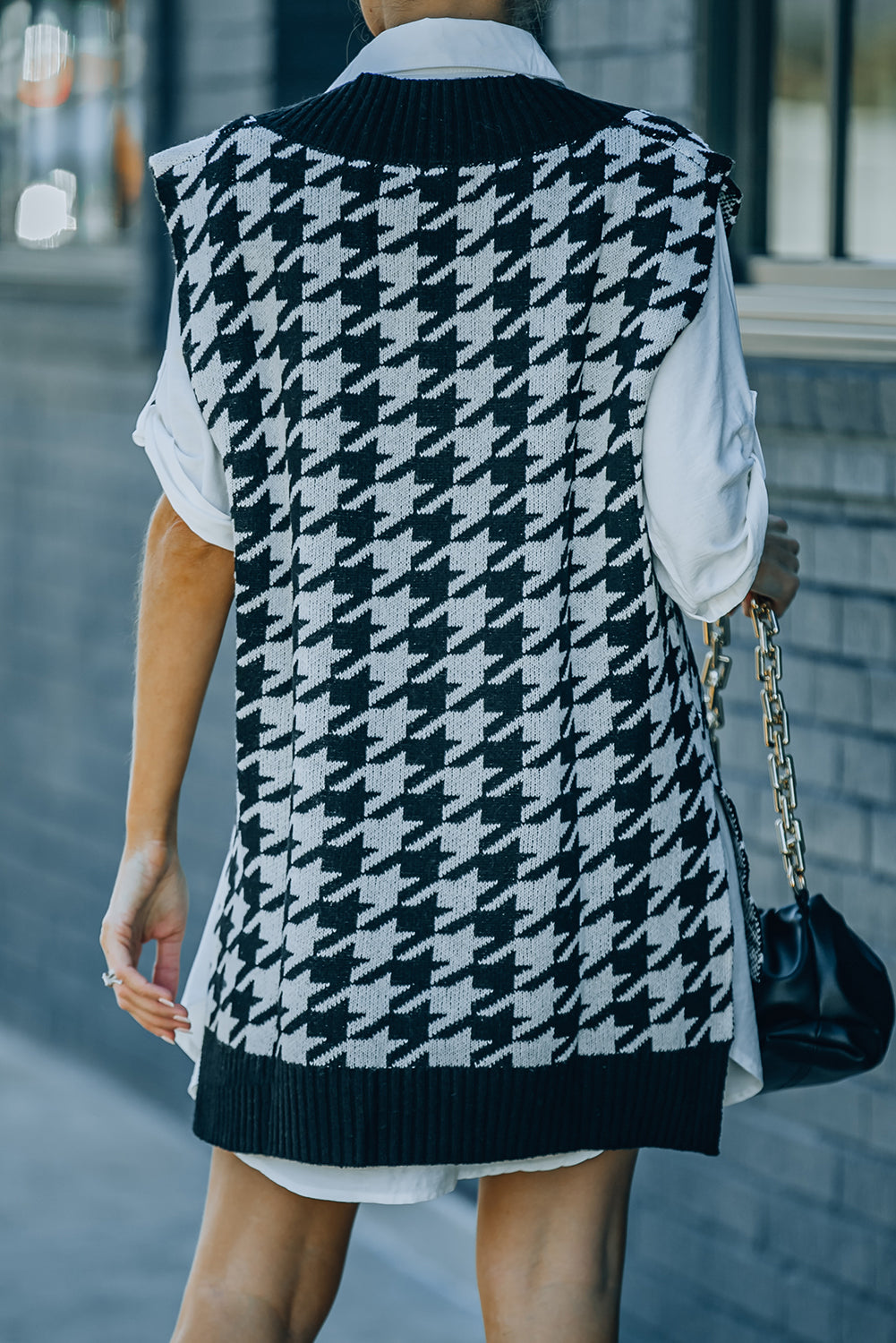 Houndstooth Sweater Vest with Slits