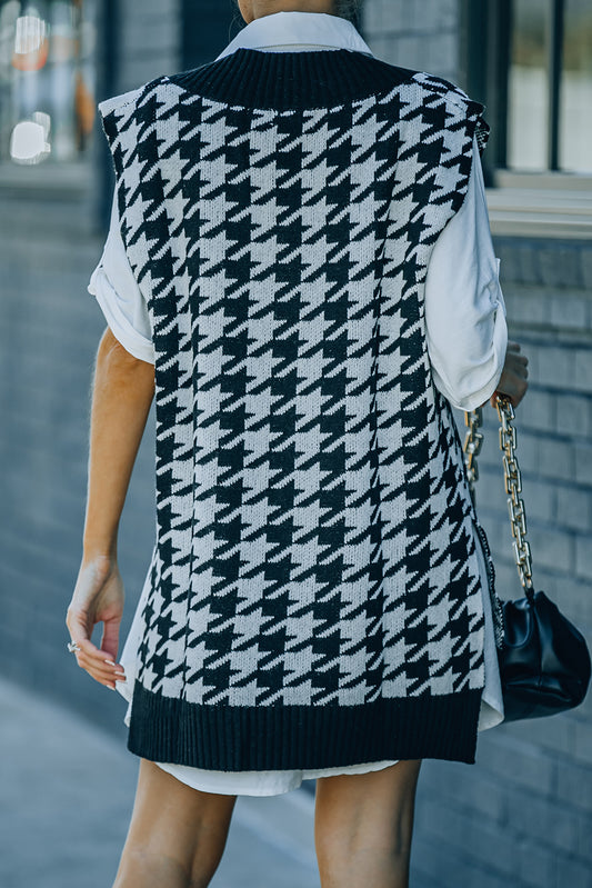 Houndstooth Sweater Vest with Slits