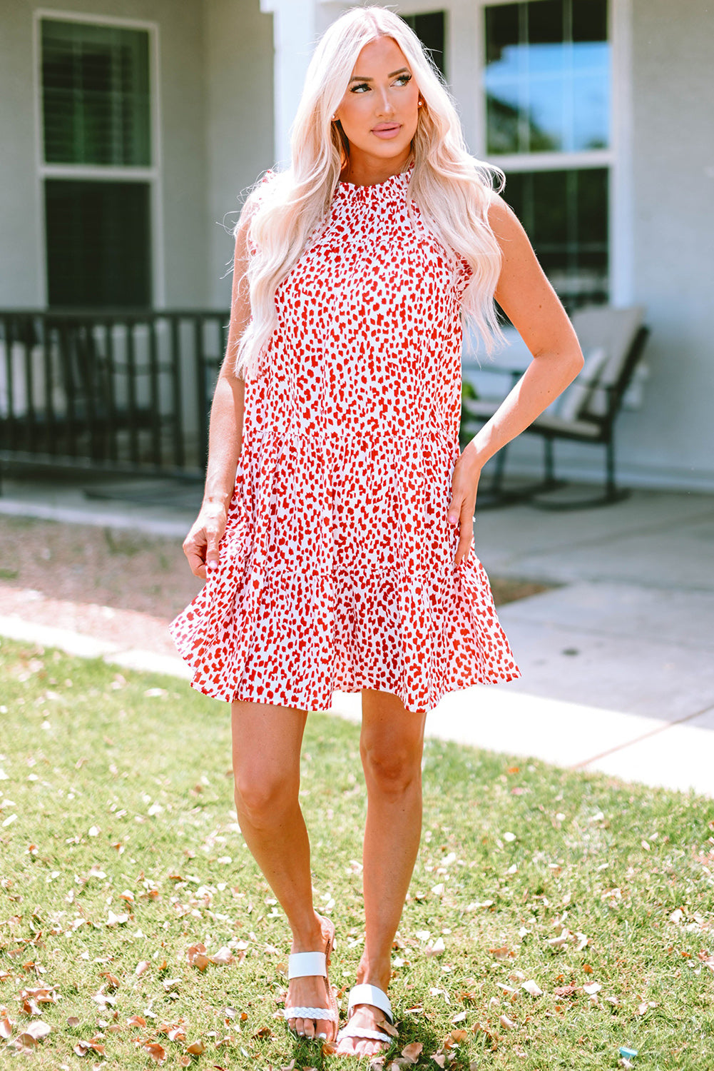 Leopard Ruffled Tiered Sleeveless Mini Dress