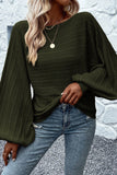 Lantern Sleeve Eyelets Textured Knit Sweater