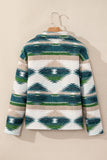 Multicolor Aztec Print Zipped Split Neck Hoodie