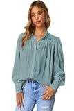 Solid Color Button Up Puff Sleeve Blouse