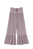 Khaki Frilled Drawstring High Waist Wide Leg Pants