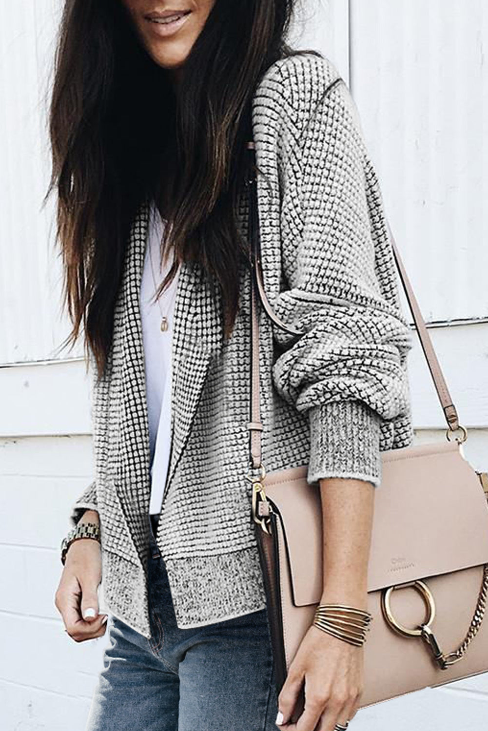 Gray Textured Knit Pocketed Duster Cardigan