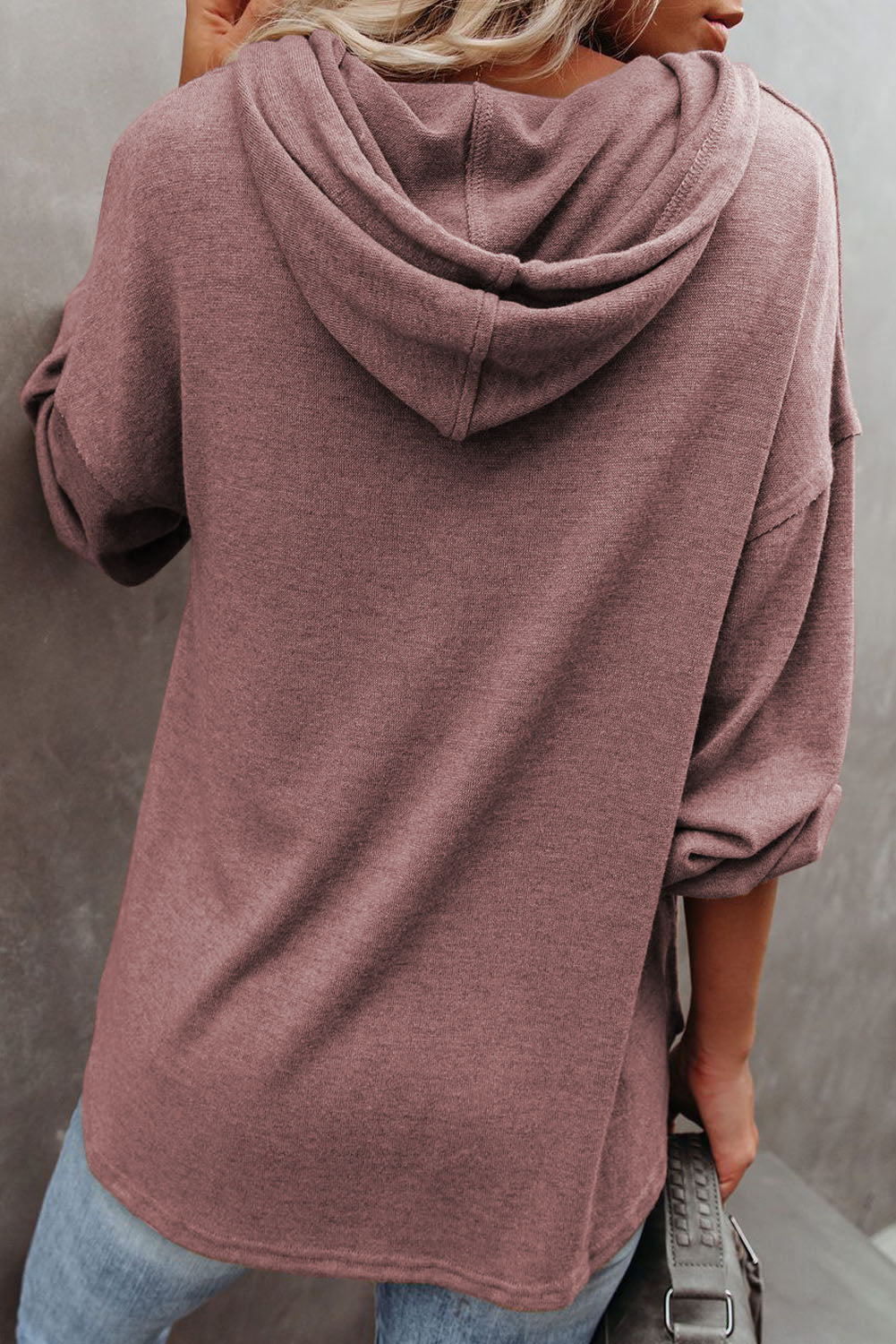 Black Buttoned High and Low Hem Hoodie