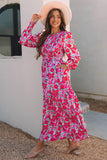 Sky Blue Floral Print Smocked Lantern Sleeve Tiered Maxi Dress