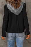 Notch Collar Detachable Hood Zipped Jacket