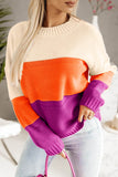 Color Block Drop Shoulder Round Neck Knit Sweater