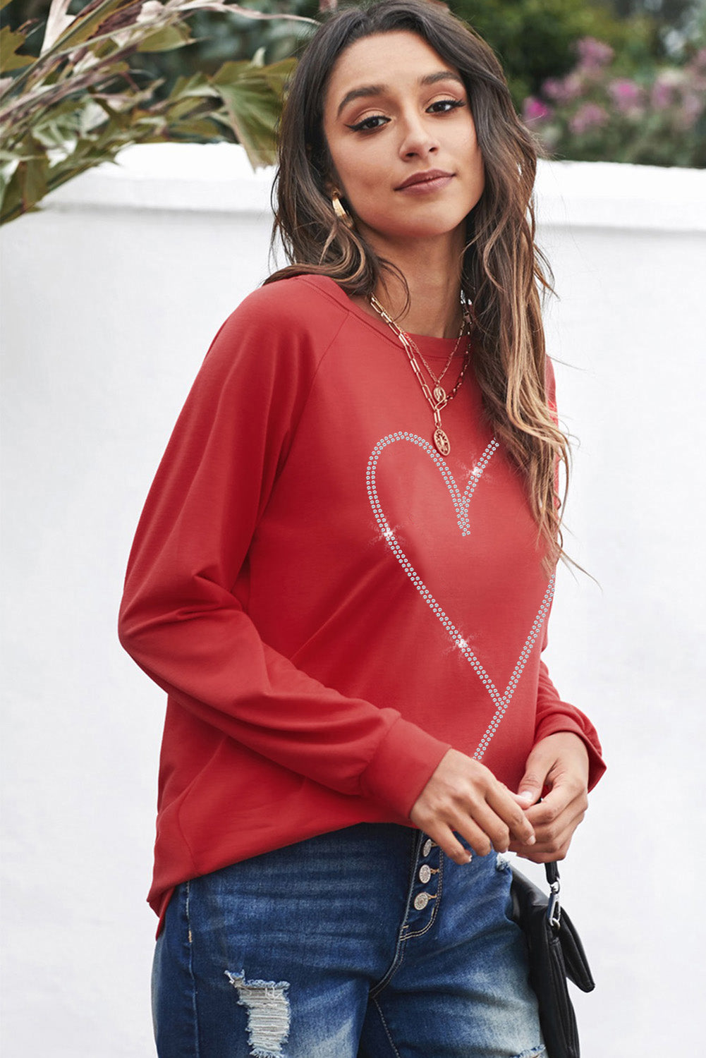 Red Solid Round Neck Raglan Sleeve Sweatshirt