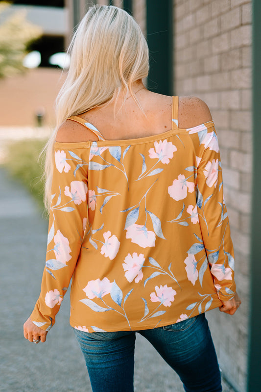 Cold Shoulder Long Sleeve Floral Top