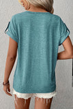 V-Neck Rolled Short Sleeve Henley Top