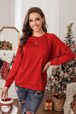 Red Solid Round Neck Raglan Sleeve Sweatshirt