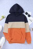 Blue Triple Color Block Hoodie with Kangaroo Pocket