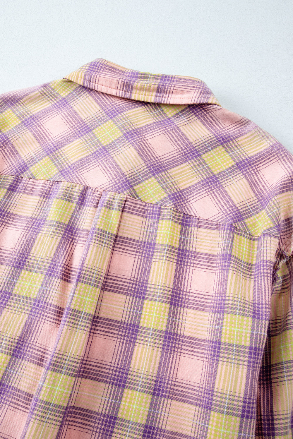 Purple Bleached Plaid Print Exposed Seam Shirt