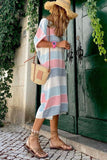 Striped Color Block Loose Fit 3/4 Sleeve Dress