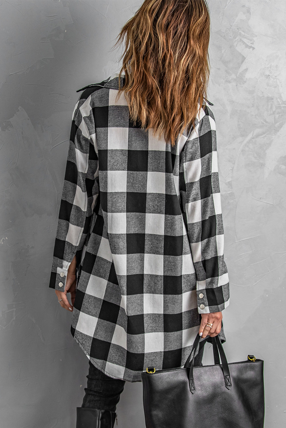 Brown Turn-down Collar Plaid Shirt Coat