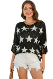 Star Print Half Sleeve Distressed Knit Top