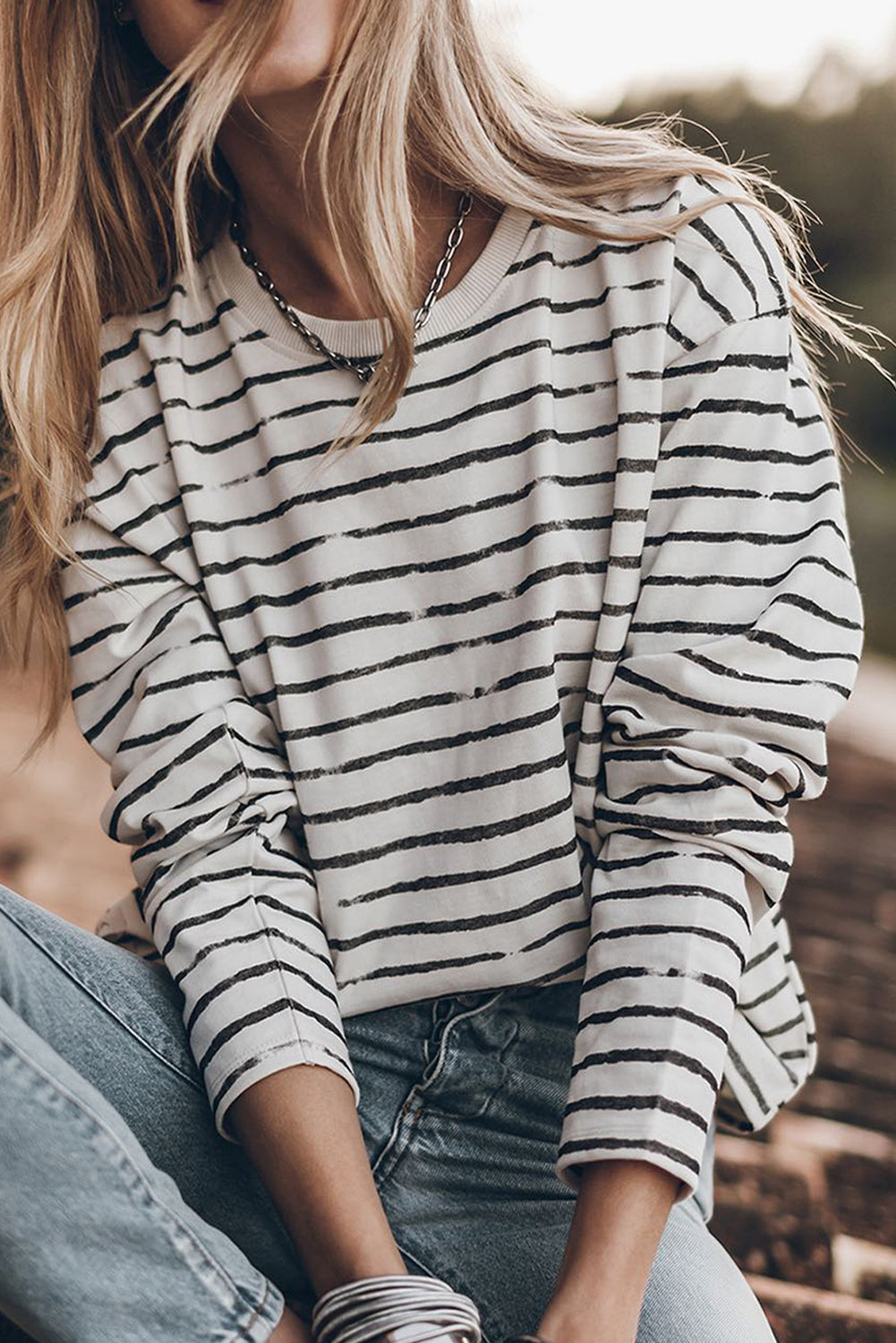 Retro Striped Casual Long Sleeve Top