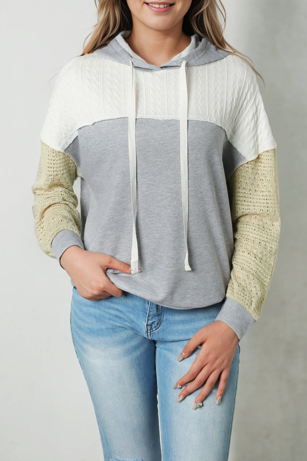 Sweat à capuche gris color block patchwork