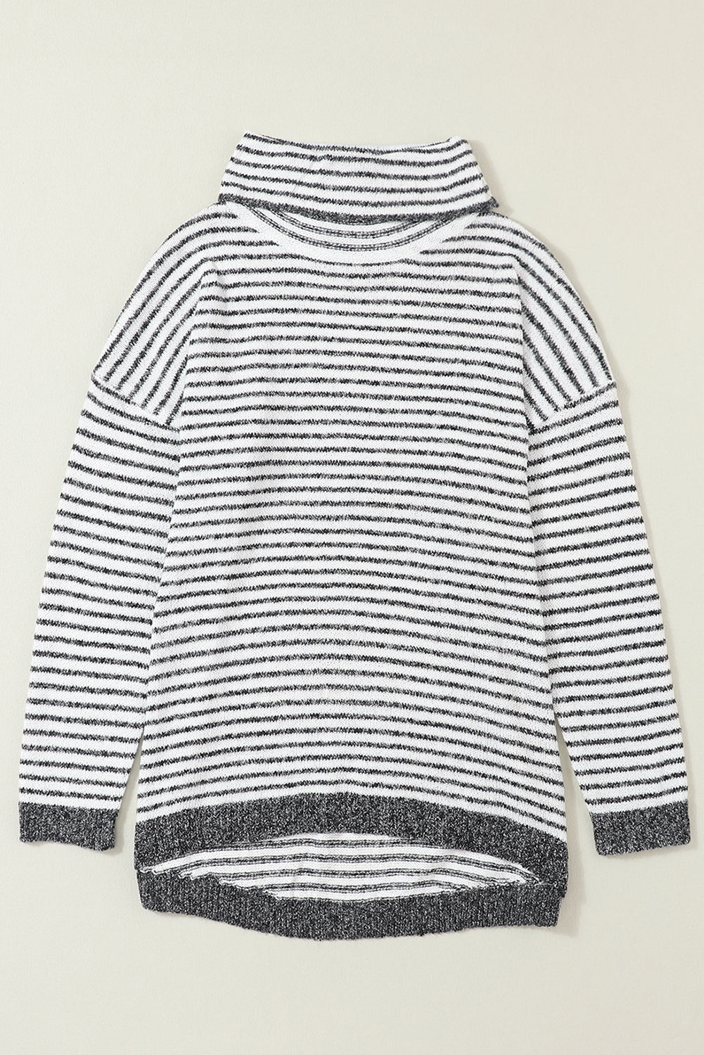 Khaki Striped Turtleneck Loose Sweater