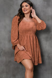 Chestnut Plus Size Suede Square Neck Balloon Sleeve Dress