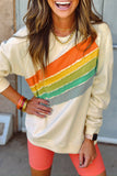 Black Rainbow Colorblock Striped Pullover Sweatshirt