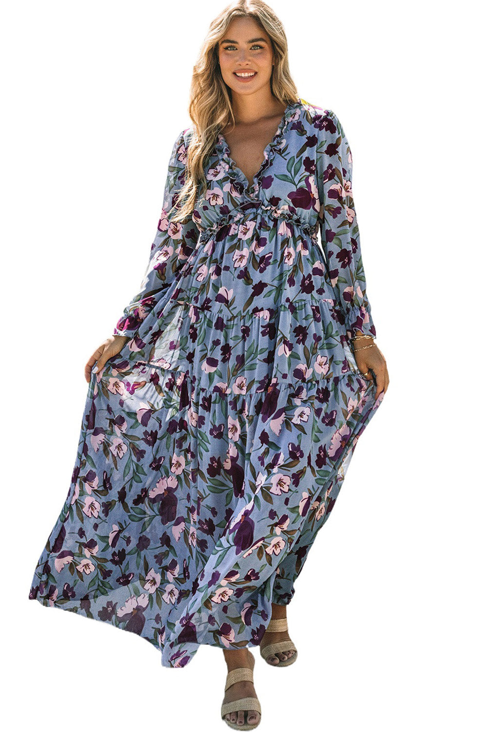 Robe longue multicolore à volants et volants Wild Lotus