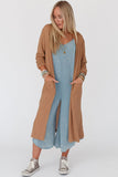 Long Waffle Knit Cardigan with Pockets