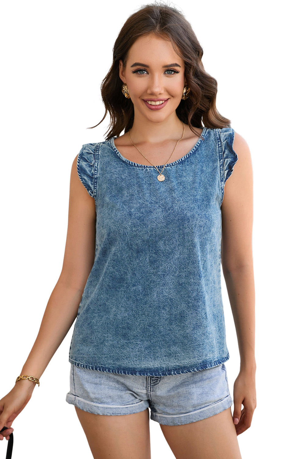 Ruffled Denim Tank Top